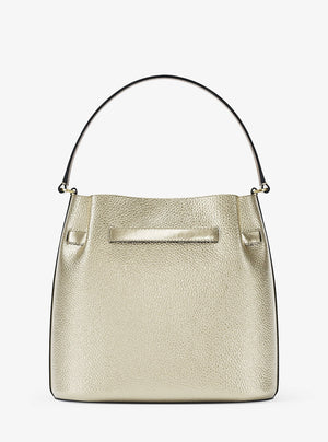 Michael Kors Carson Medium Metallic Convertible Bucket Crossbody Bag Pale Gold