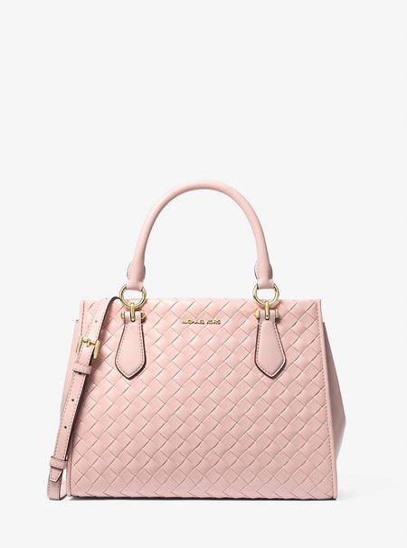 Michael Kors Marilyn Medium Woven Satchel Powder Blush