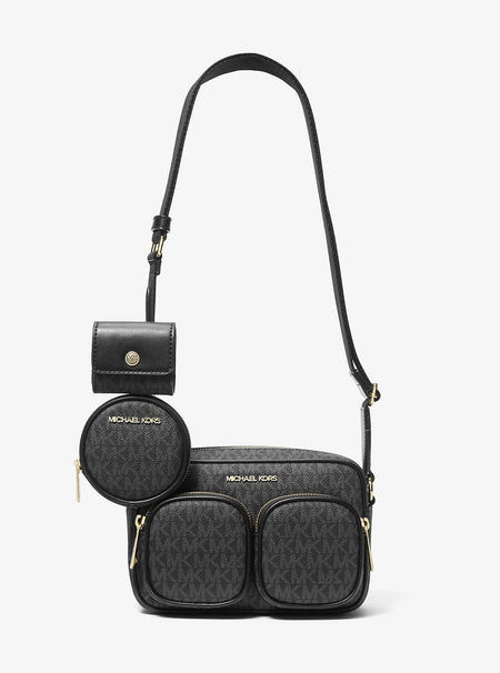 Michael Kors Jet Set Medium Signature Logo Crossbody Bag with Case for Apple Airpods Pro® Black