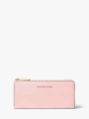 Michael Kors Jet Set Travel Large Saffiano Leather Quarter-Zip Wallet Powder Blush