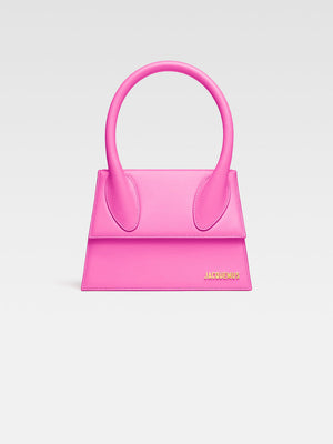 Jacquemus The Large Chiquito Smooth Leather Structured Bag Neon Pink