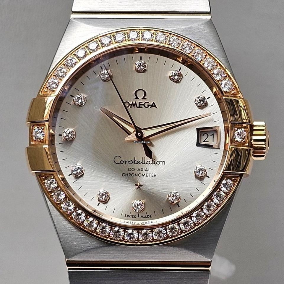 Omega Constellation Men38 MM - Silver Diamond Dial - Box & Papers 2024 - Factory Bezel - Rose Gold