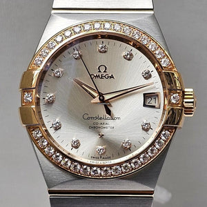 Omega Constellation Men38 MM - Silver Diamond Dial - Box & Papers 2024 - Factory Bezel - Rose Gold