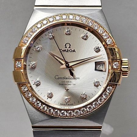 Omega Constellation Men38 MM - Silver Diamond Dial - Box & Papers 2024 - Factory Bezel - Rose Gold