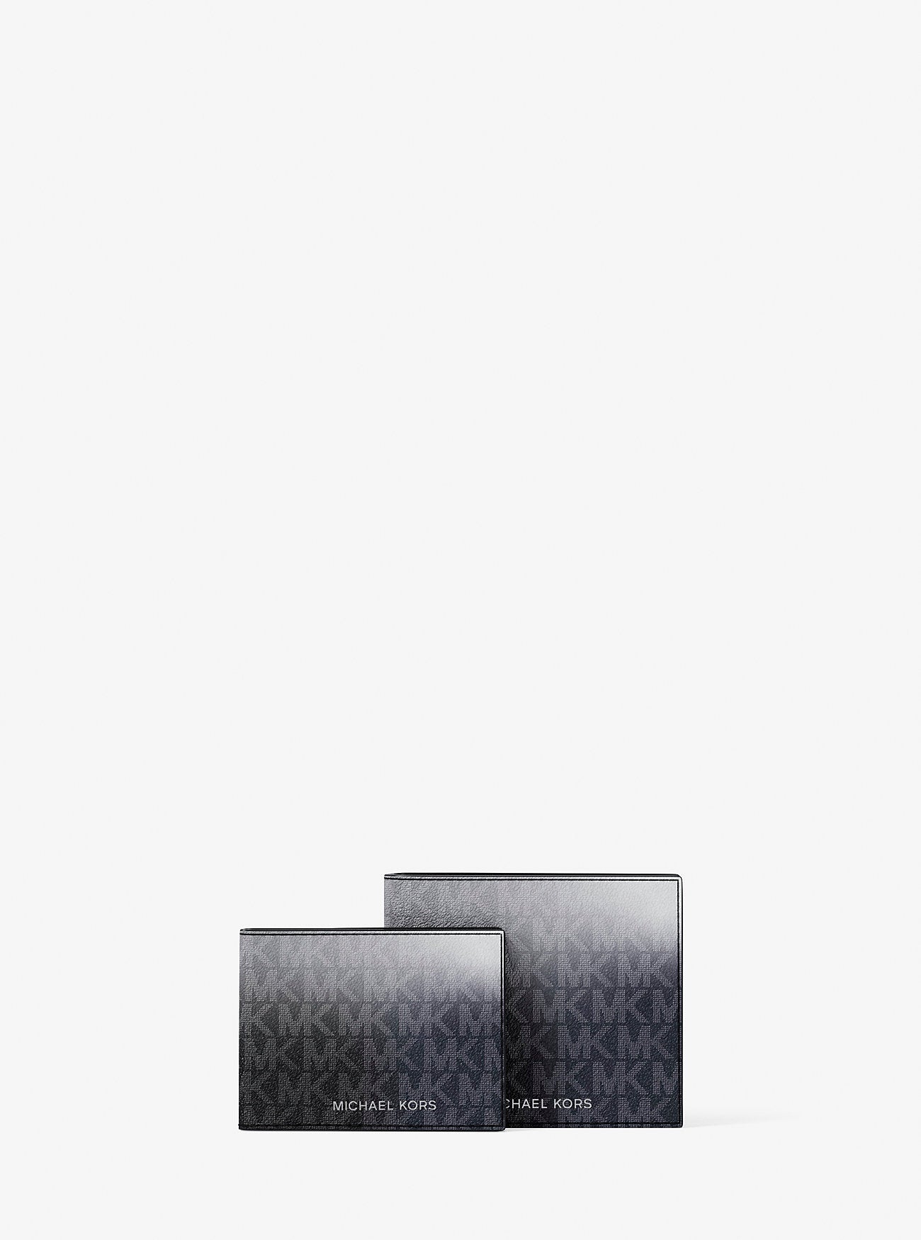 Michael Kors Cooper Ombre Signature Logo Billfold Wallet With Passcase Black Combo