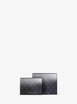 Michael Kors Cooper Ombre Signature Logo Billfold Wallet With Passcase Black Combo