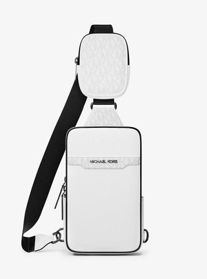 Michael Kors Cooper Medium Pebbled Leather and Signature Logo Sling Pack with Pouch Bright Wht