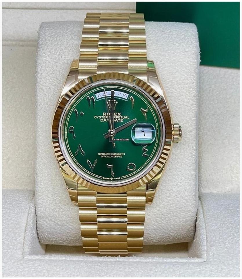 Rolex | Day-Date | 128238 | Yellow gold | 36 mm | Yellow gold | Green | Automatic