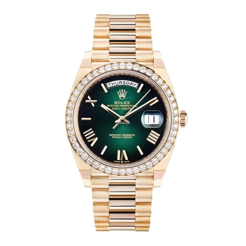 Rolex | Day-Date | 228348RBR | Yellow gold | 40 mm | Yellow gold | Green | Automatic