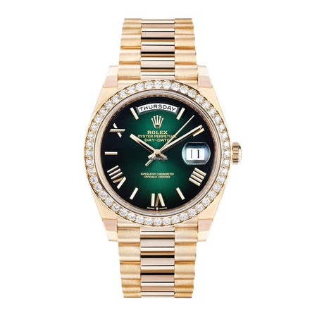 Rolex | Day-Date | 228348RBR | Yellow gold | 40 mm | Yellow gold | Green | Automatic