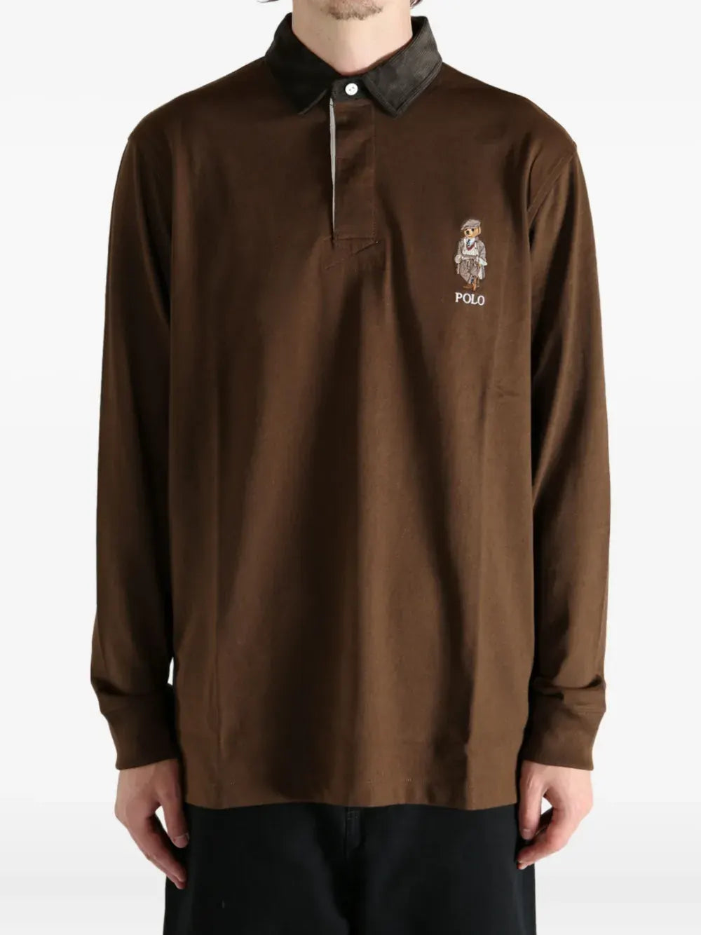 bear-embroidered rugby polo shirt