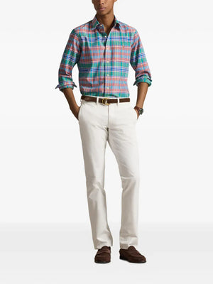 plaid-pattern logo-embroidered shirt