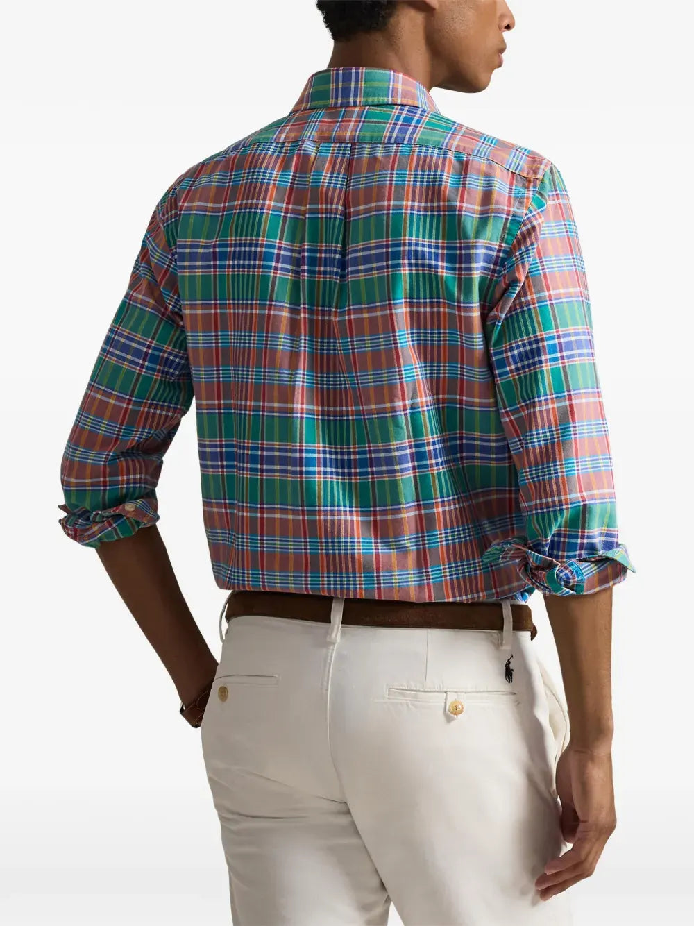 plaid-pattern logo-embroidered shirt