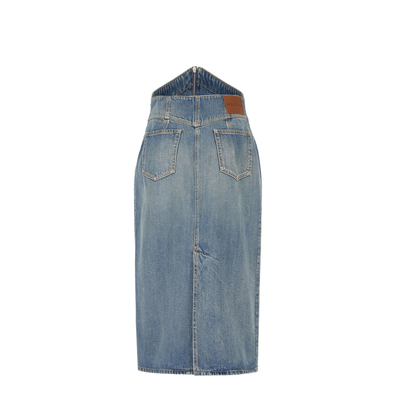 Fold Over Waist Denim Skirt Stone Washed