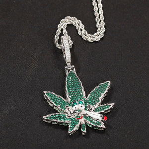 HIGH WEED LEAF ICED OUT PENDANT