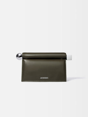 Jacquemus The Rond CarreClutch Folded Clutch In Supple Lambskin Leather Dark Khaki