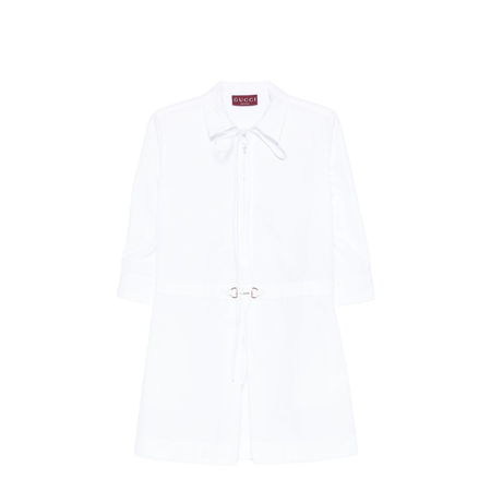 Cotton Poplin Shirt Dress with Horsebit in White