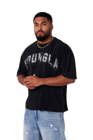 YOUNG LA 4146 Scuffed Cloud Tees Black Wash
