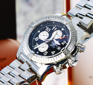 Breitling Super Avenger Chronograph 48mm Black Dial with Silver Sub-Dials - SS
