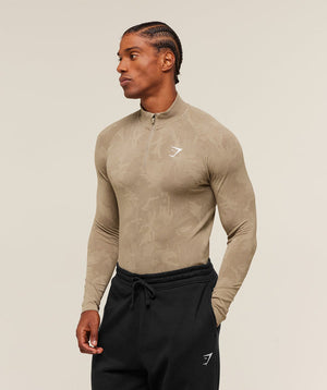 Gymshark Geo Seamless 1/4 Zip Cement Brown