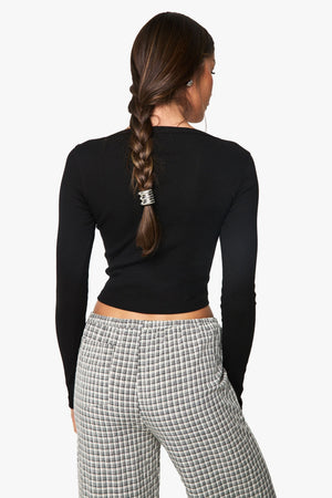 Rib Asymetric Neckline Long Sleeve Top