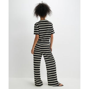 Black Striped Crochet Wide Leg Trousers