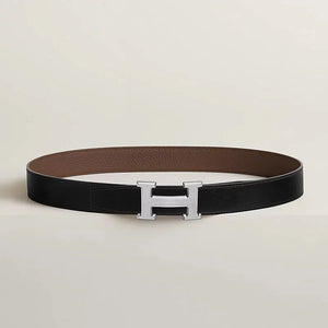 H Guillochee belt buckle & Reversible leather strap 32 mm