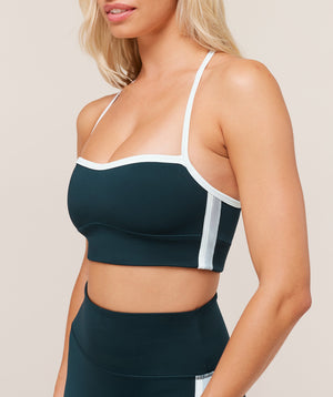Gymshark Piping Sports Bra - Deep Petrol Blue/Smoke Blue/Soft White