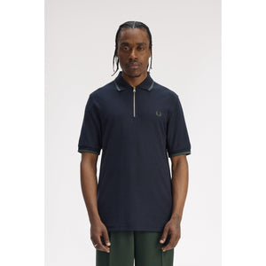 Crepe Zipped Short-Sleeve Polo Shirt