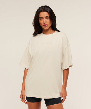 Gymshark Embossed Graphic Oversized T-Shirt - Oat White