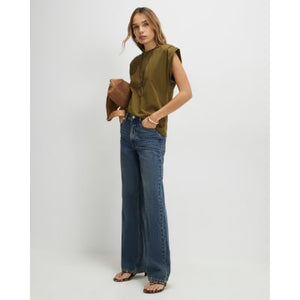 Khaki Premium Ruched Shoulder T-shirt