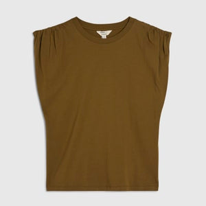 Khaki Premium Ruched Shoulder T-shirt