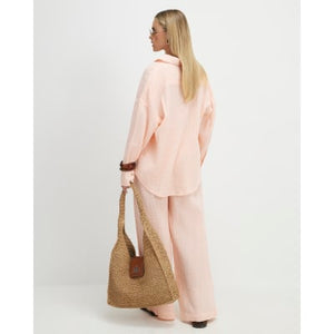 Petite Pink Crinkle Wide Leg Trousers