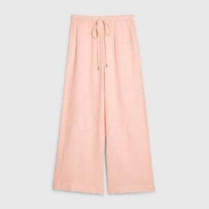 Petite Pink Crinkle Wide Leg Trousers