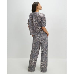 Beige Leopard Drawstring Wide Leg Joggers