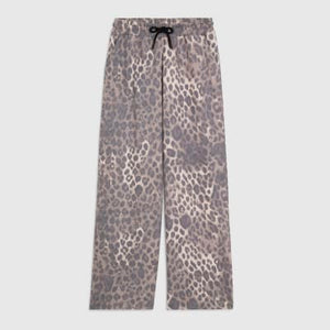 Beige Leopard Drawstring Wide Leg Joggers