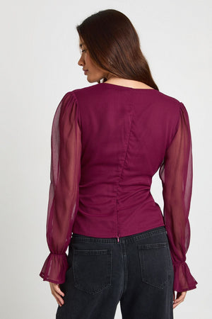 Chiffon V Neck Long Sleeve Top