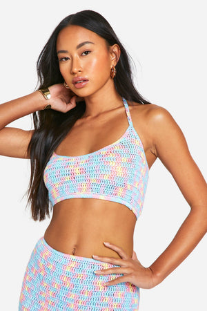 Rainbow Crochet Halterneck Crop Top