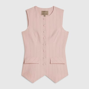 Pink Sleeveless Striped Longline Waistcoat