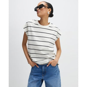 Cream Striped Grown On Sleeve T-shirt