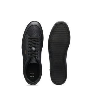 Boss Leather Sneakers With Monogram Paneling Black Black
