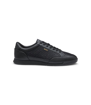 Boss Leather Sneakers With Monogram Paneling Black Black