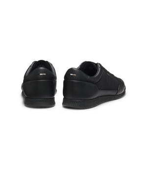 Boss Leather Sneakers With Monogram Paneling Black Black