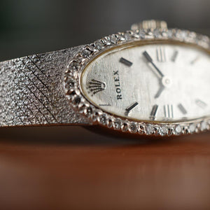 Rolex Unique Rolex Ladies Cocktail Watch Solid 14k White Gold Factory Diamond Oval Dial Mint Condition like new
