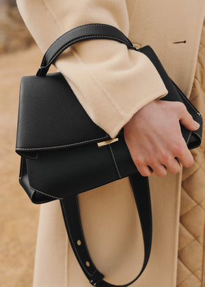 Polene Mokki Textured Black with Ecru Stitching