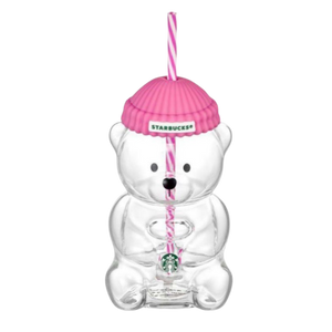Starbucks Bearista Korea Edition Bear Glass Tumbler Barbie Pink Spiral Straw 591ml
