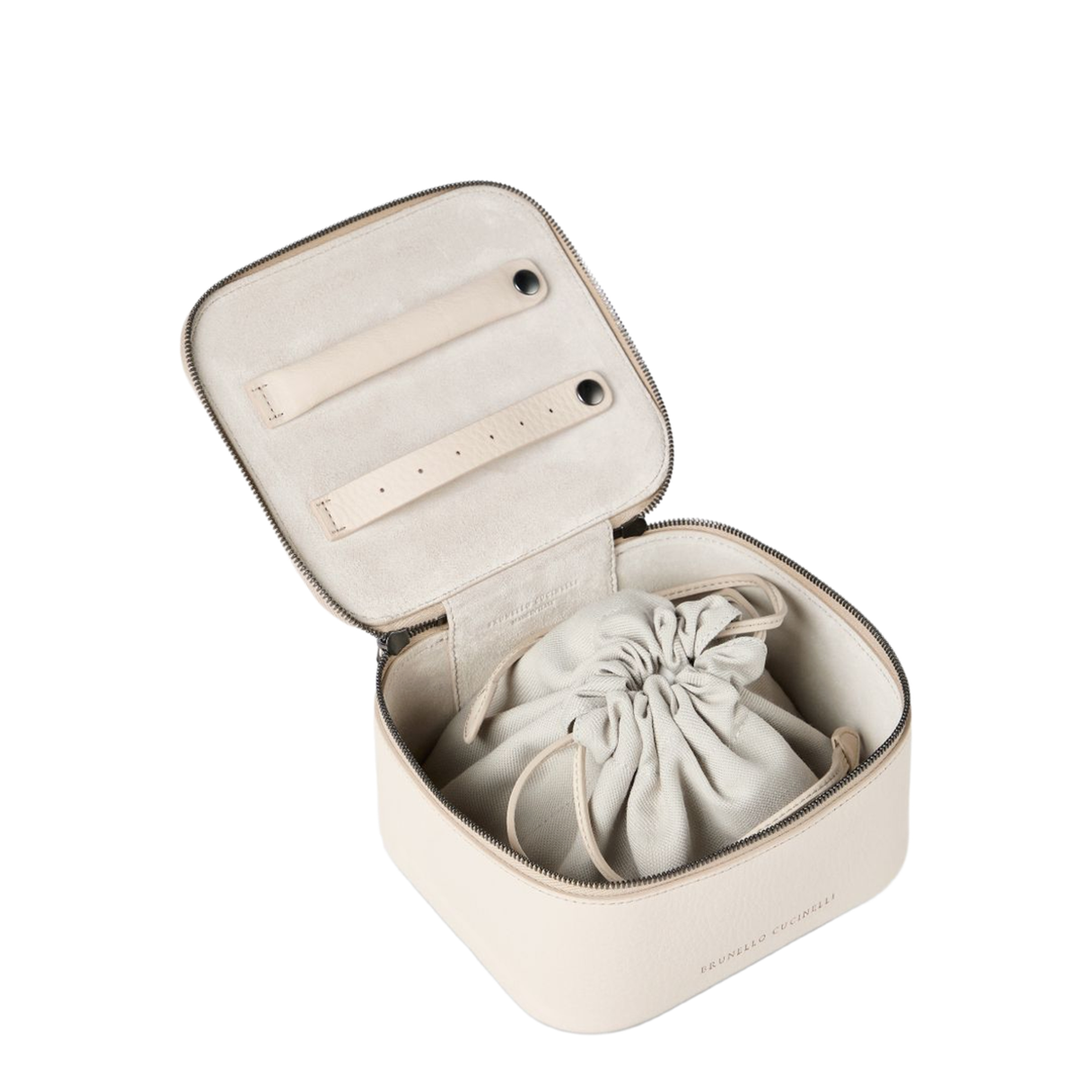 Zipper Grained Calfskin Jewelry Box - White