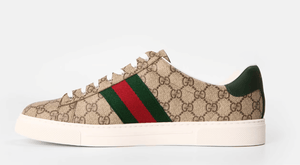 GUCCI Men's Web Canvas Ace Trainers 'Beige Ebony GG'
