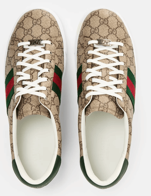 GUCCI Men's Web Canvas Ace Trainers 'Beige Ebony GG'