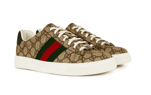 GUCCI Men's Web Canvas Ace Trainers 'Beige Ebony GG'